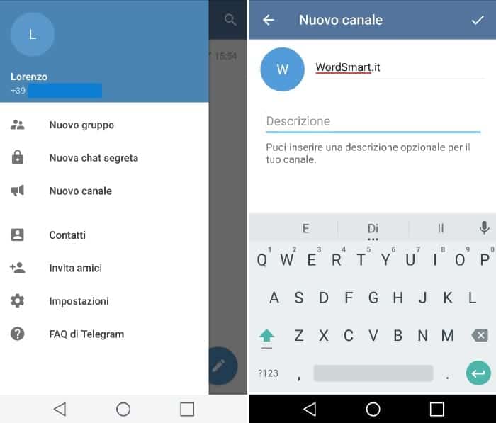 creare canali Telegram broadcasting Android