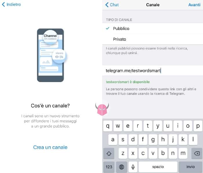 creare canali Telegram broadcasting iPhone