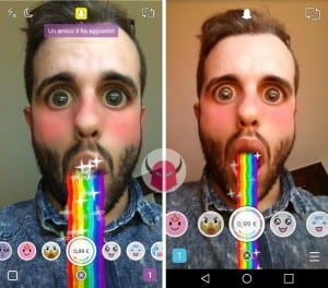 vomitare arcobaleni su Snapchat effetto