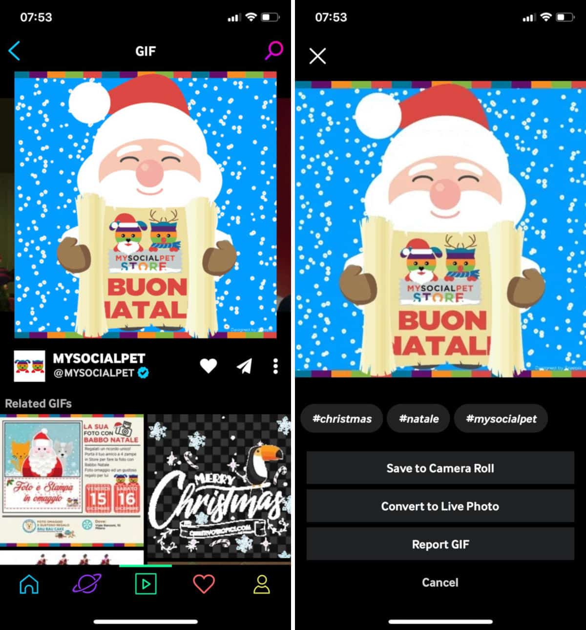 GIF di Natale per WhatsApp download da app Giphy iOS