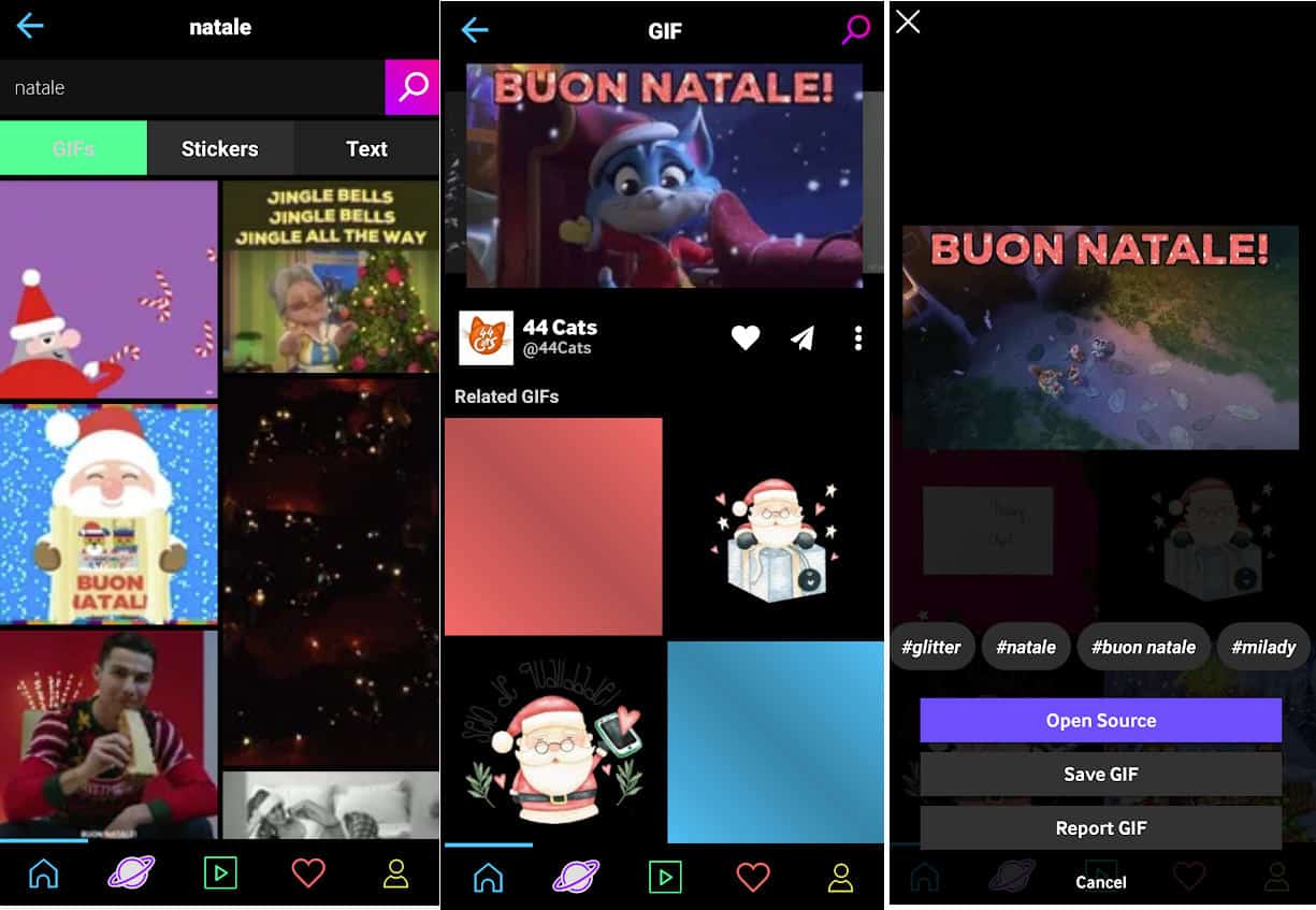 GIF di Natale per WhatsApp download da app Giphy Android