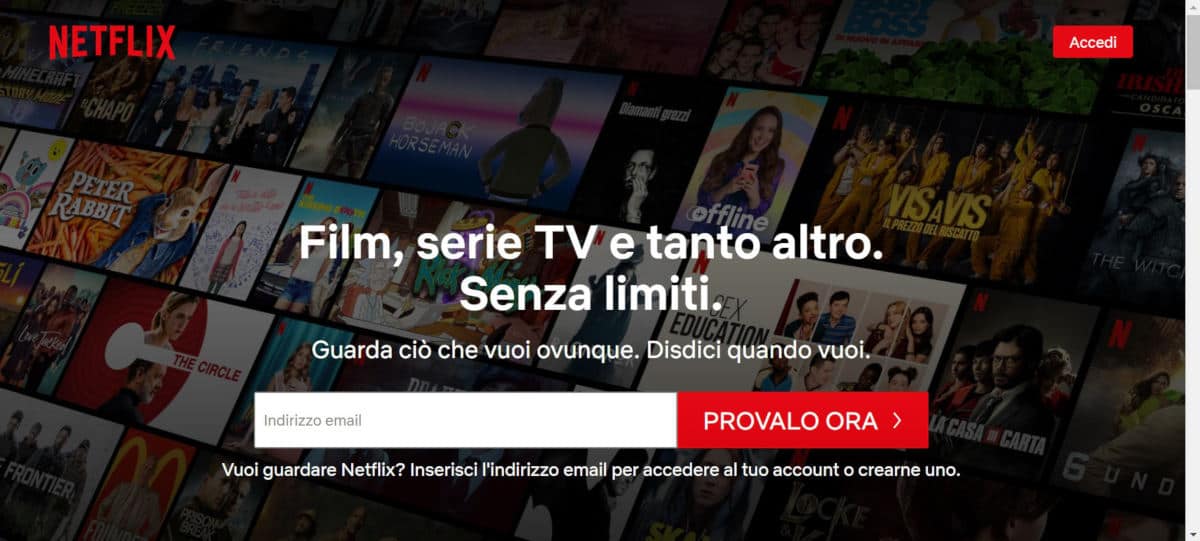 come fare abbonamento Netflix opzione Provalo ora