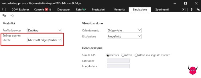 cambiare user agent su Microsoft Edge menu emulazione