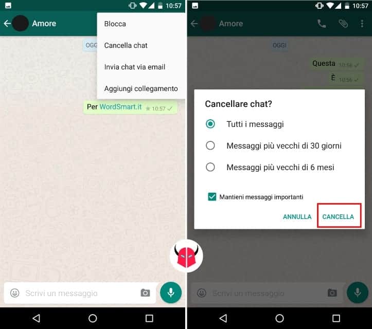 cancellare le conversazioni WhatsApp su Android