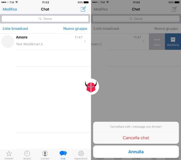 cancellare le conversazioni WhatsApp su iPhone