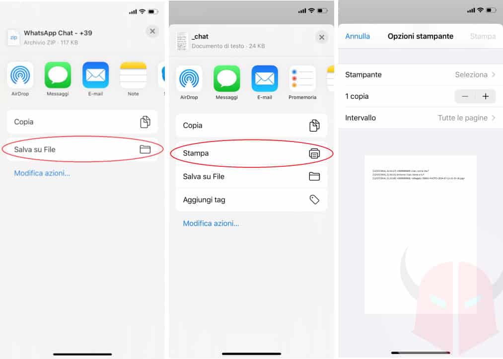 come stampare messaggi WhatsApp iPhone