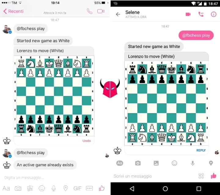 giocare a scacchi su Facebook Messenger iOS Android