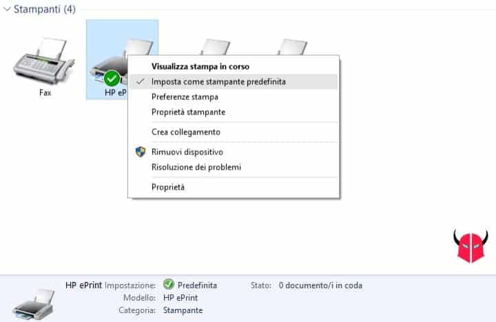 impostare stampante predefinita Windows default