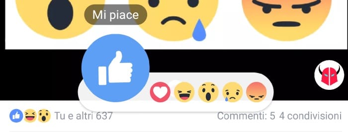 reazioni di Facebook in live iPhone Android