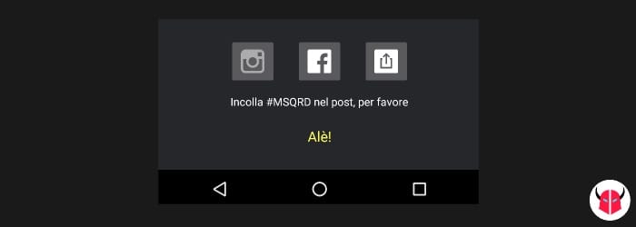 MSQRD per Android condividi su Instagram Facebook WhatsApp e altri