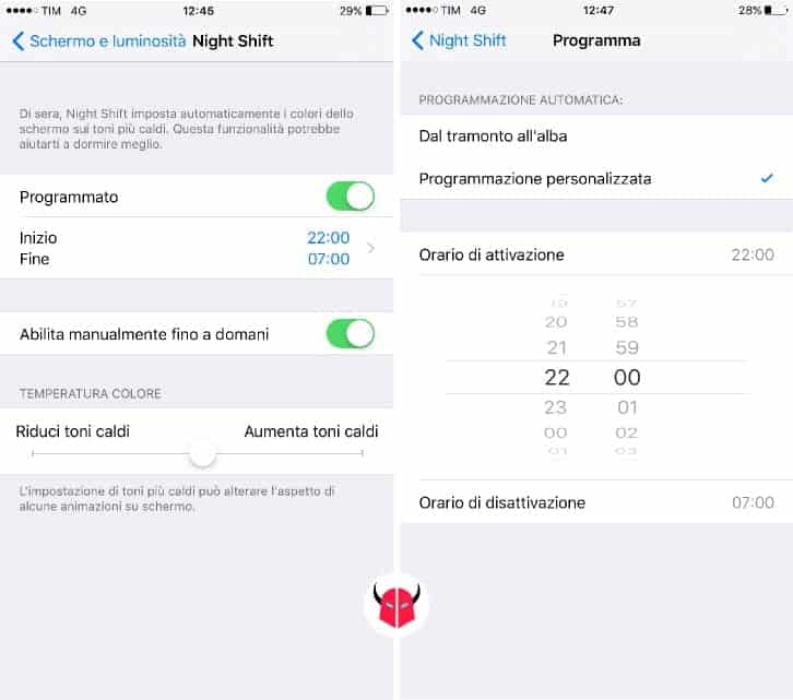 Night Shift su iOS opzioni per la programmazione