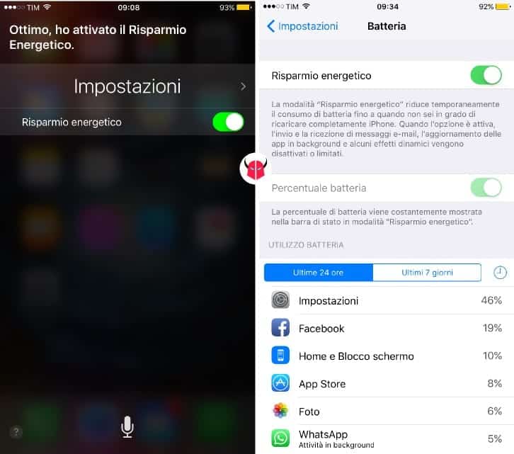 attivare risparmio energetico iPhone con Siri e impostazioni