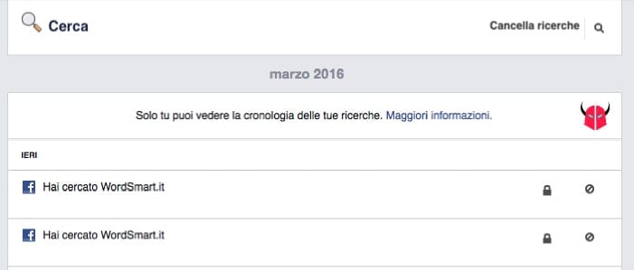 cancellare le ricerche Facebook da PC