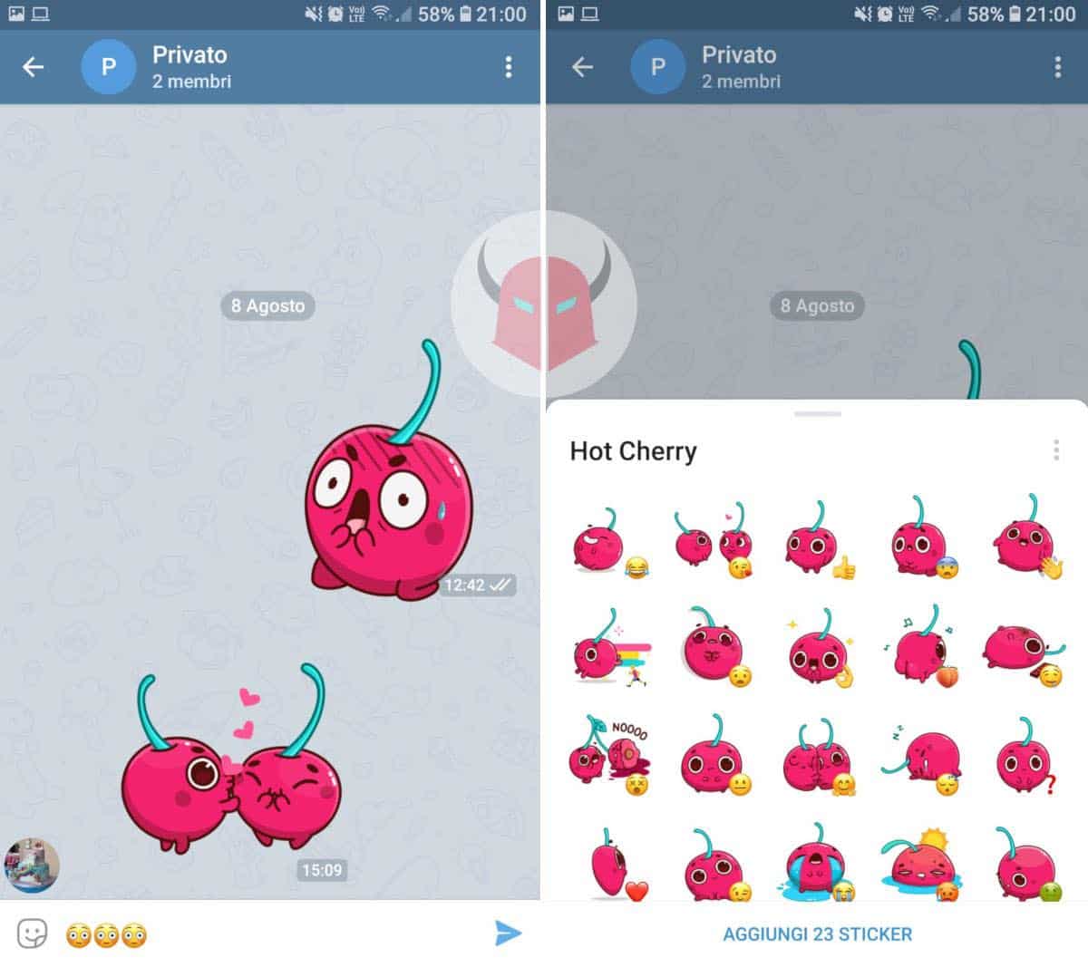 come fare gli sticker su Telegram aggiunta di un pacchetto adesivi