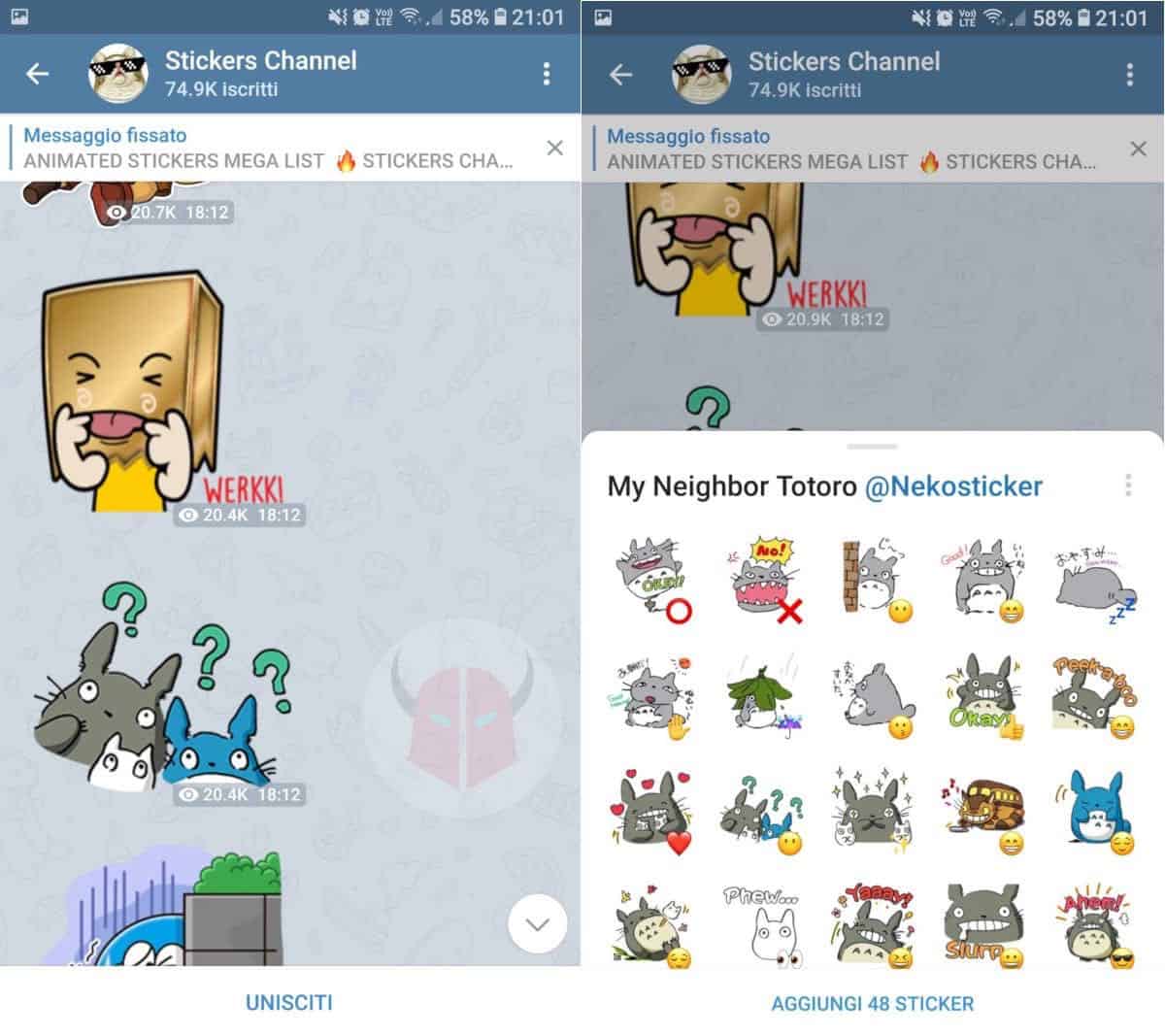 come fare gli sticker su Telegram canale Stickers Channel