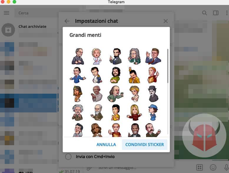 come fare gli sticker su Telegram condivisione adesivo link