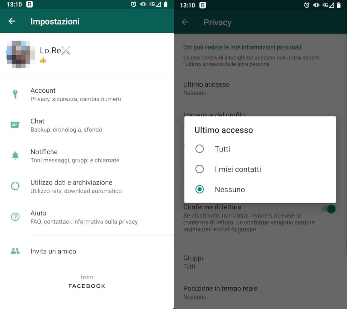 come vedere ultimo accesso WhatsApp impostazioni privacy