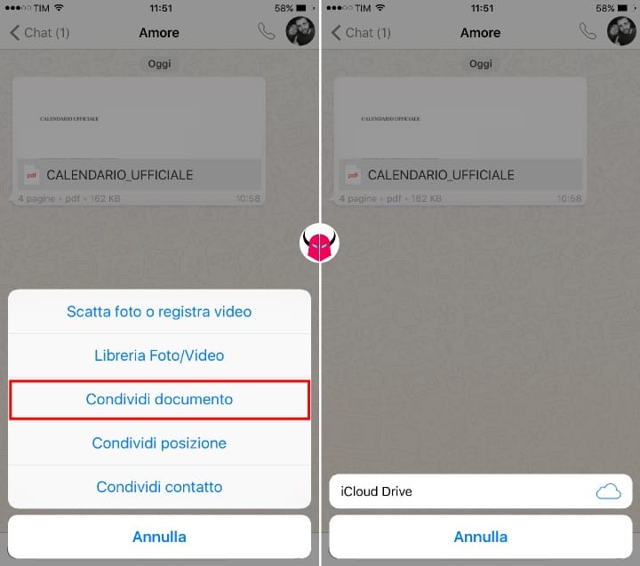 inviare PDF su WhatsApp documenti iPhone