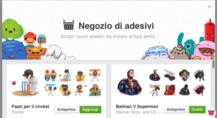 inviare adesivi su Facebook negozio sticker PC