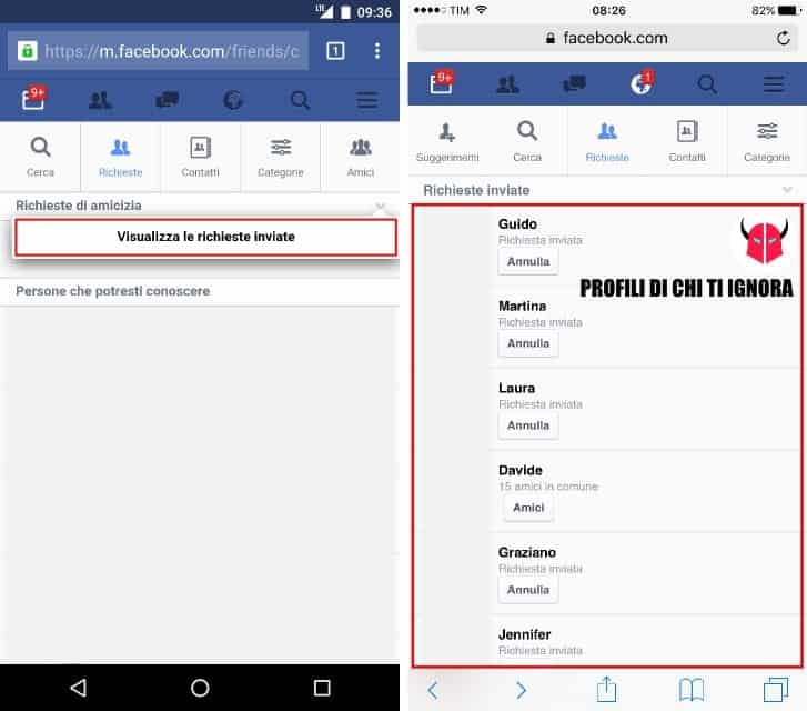 scoprire chi ti ignora su Facebook richieste di amicizia Android iPhone