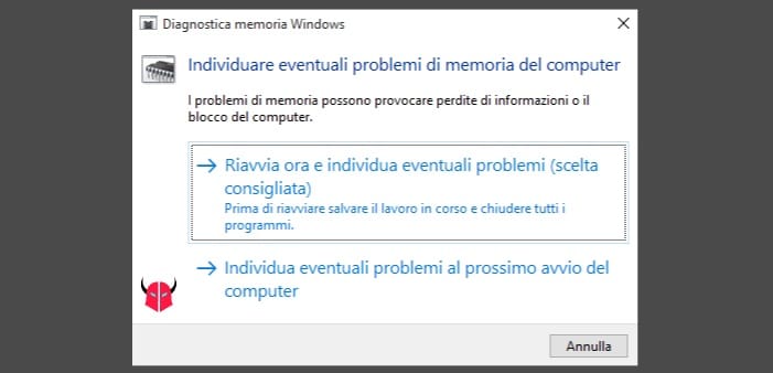 testare RAM strumento diagnostica Windows