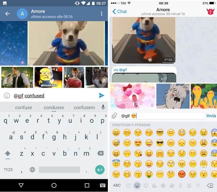 usare gif bot Telegram ricerca inline chat Android e iPhone
