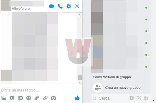 come nascondere ultimo accesso Messenger esempio chat Facebook