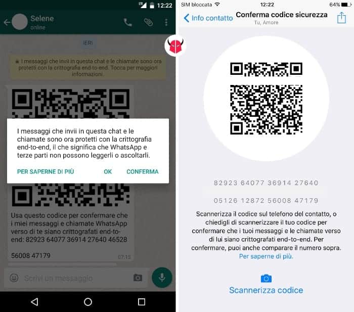 confermare crittografia WhatsApp codice di sicurezza Android e iPhone