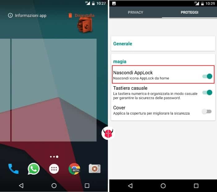 disinstallare app locker su Android rimuovere e nascondere AppLock