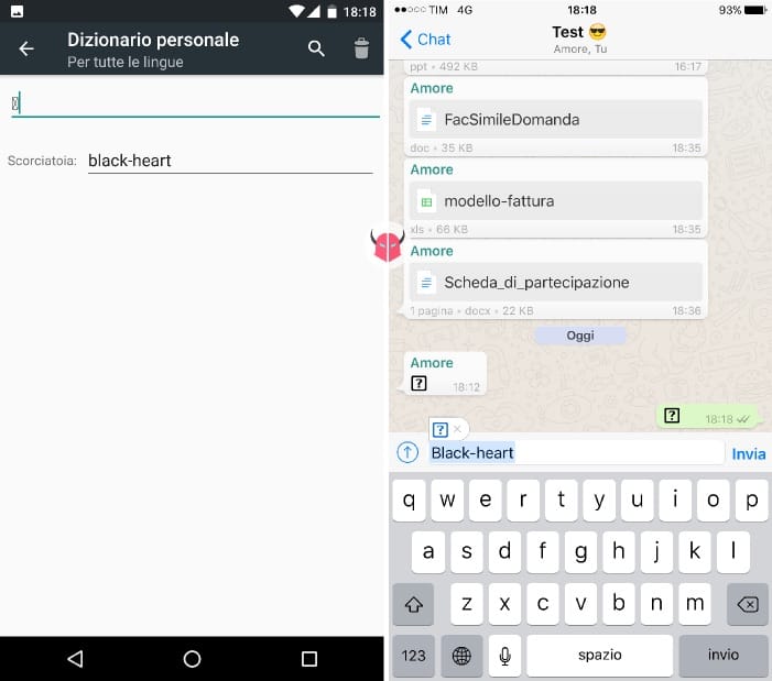 emoticon cuore nero per WhatsApp scelta rapida