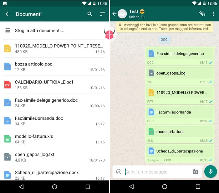 inviare documenti Office con WhatsApp su Android
