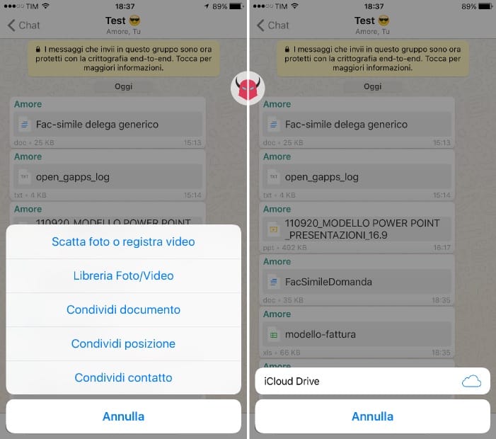 inviare documenti Office con WhatsApp su iPhone