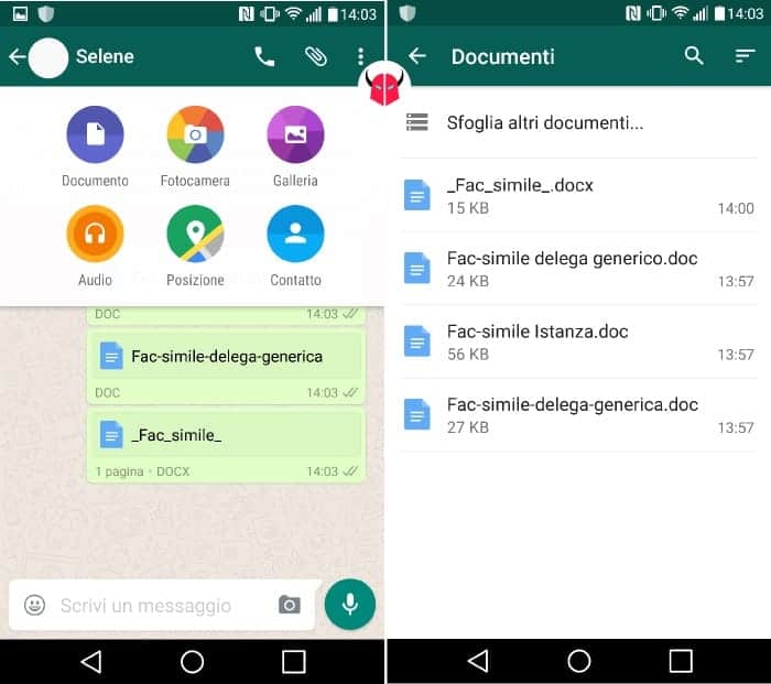 inviare file Word con WhatsApp su Android