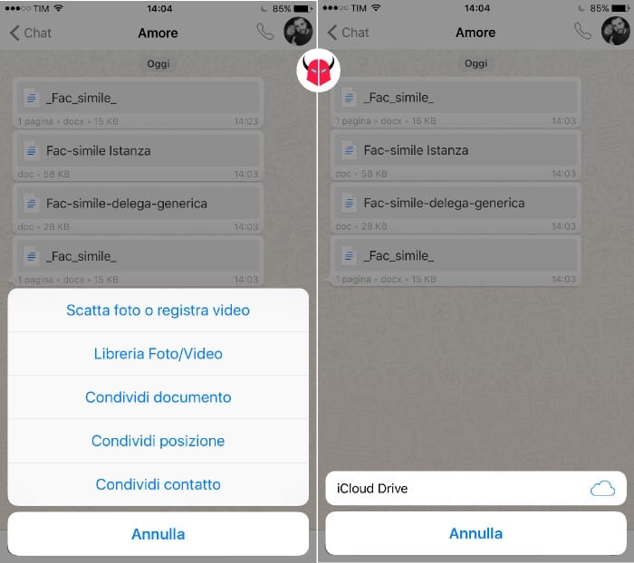 inviare file Word con WhatsApp su iPhone