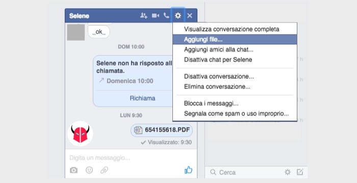 inviare file con Facebook su PC