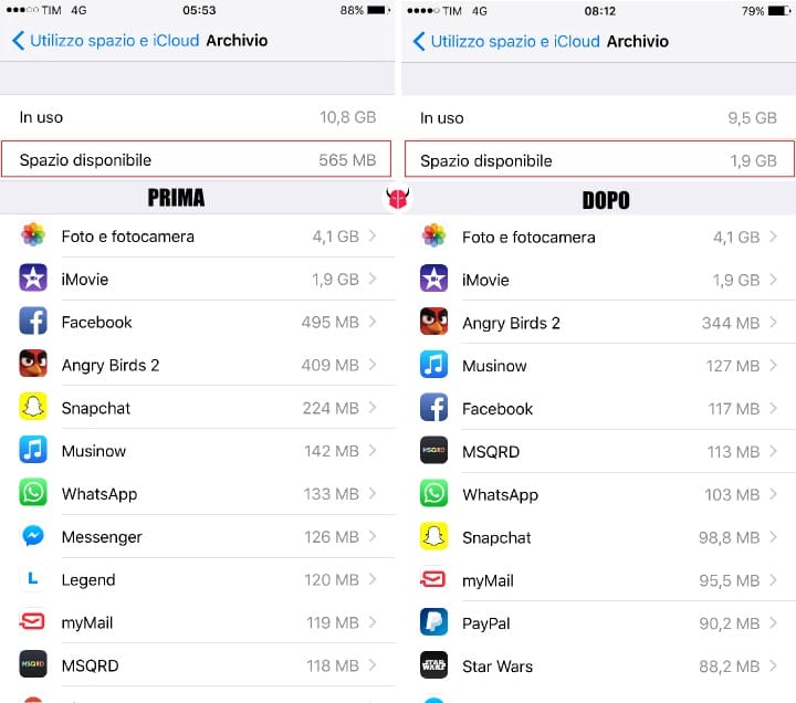 liberare memoria su iPhone spazio disponibile