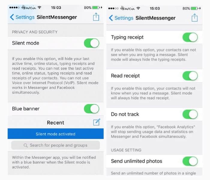 nascondere stato online Messenger tweak SilentMessenger per iOS