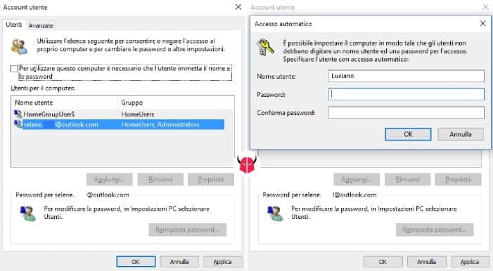 attivare login automatico Windows 10 memorizzazione password