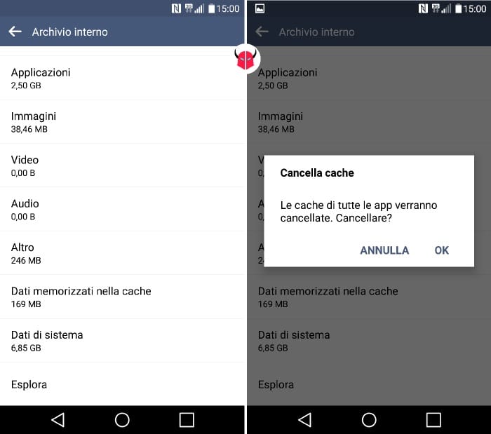 cancellare cache Android di tutte le applicazioni