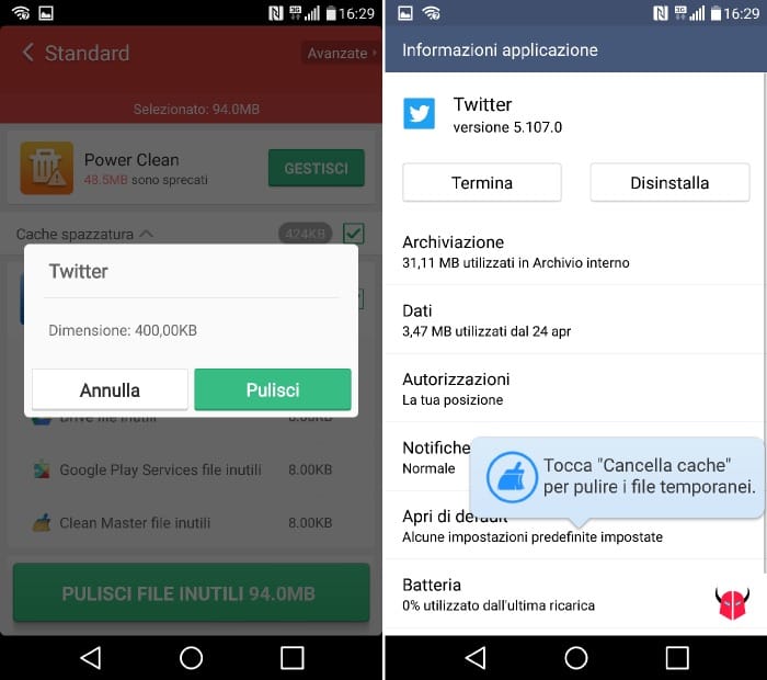 cancellare cache Android di una sola applicazione con Clean Master