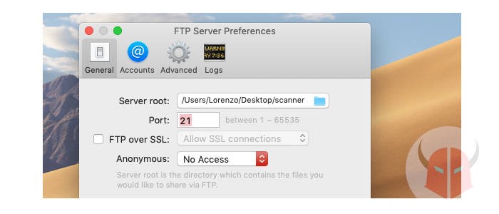 come creare server FTP Mac su macOS app FTP server Langui