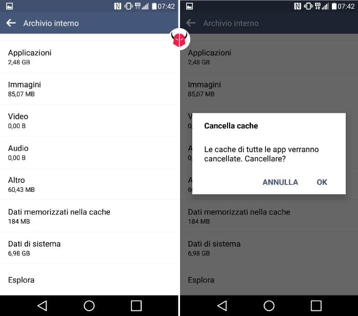 come pulire Android opzione Cancella cache