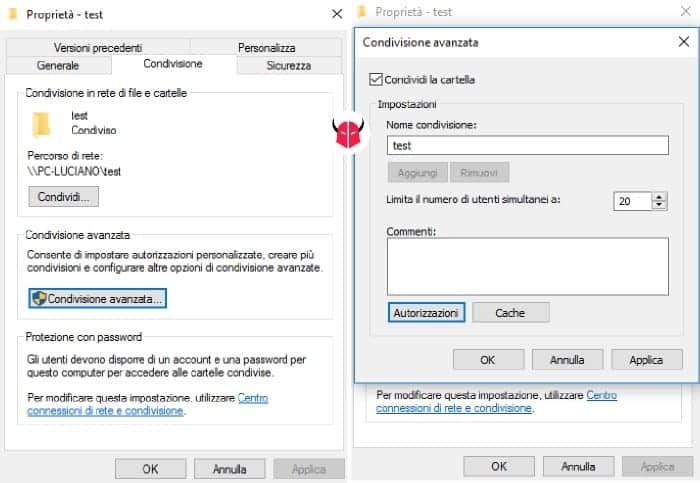 condividere cartella su Windows 10 condivisione avanzata