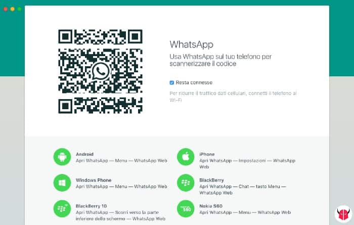 installare WhatsApp su Mac OS X accesso codice QR