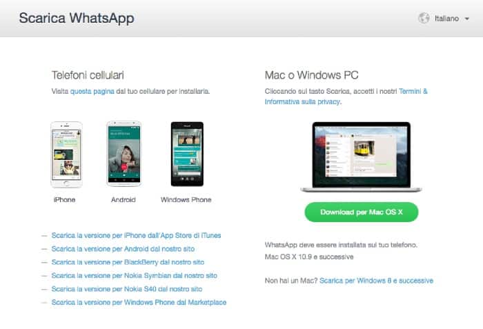 installare WhatsApp su Mac OS X download