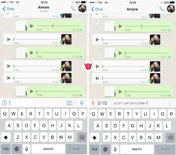 inviare messaggi vocali con WhatsApp su iPhone