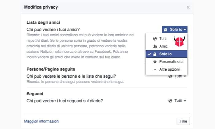 nascondere amici Facebook modifica privacy