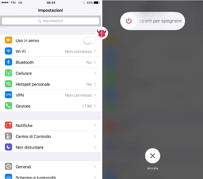 ricalibrare tasto Home iPhone schermata di spegnimento