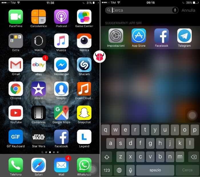 rimuovere animazioni iPhone con Assistive Touch e Spotlight