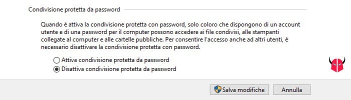 rimuovere password di rete Windows condivisione protetta